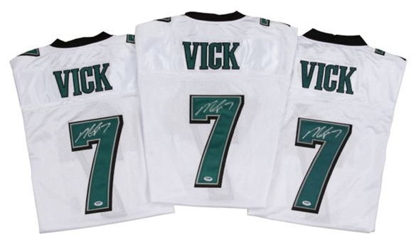 Lot of (10) Michael Vick Signed Philadelphia Eagles Road Jerseys